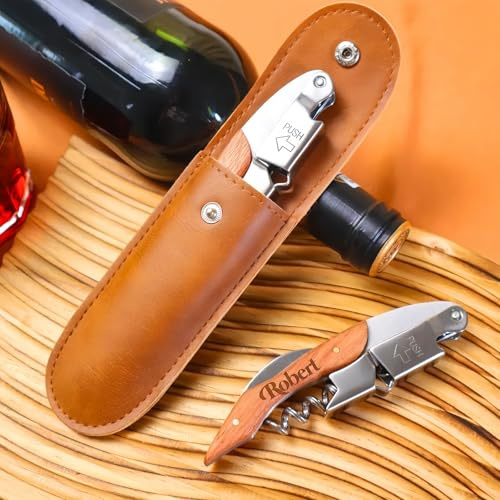 Personalized Engraved Bottle Opener, Wine Corkscrew with Wooden Handle, Waiter's Wine Key, 3-in-1 Bottle Opener with Custom Text, Gifts for Dad and Red-Wine Lovers