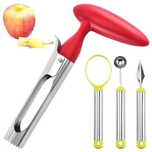 4 PCS Apple Corer Remover Set,Stainless Steel Apple Corer,Ergonomic Handle Tool for Home Kitchen Use, Easy to Operate and Clean
