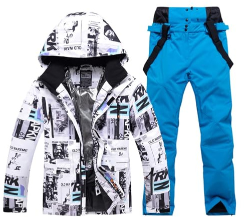 Generisch Skianzug Damen 2 teilig, Skianzug Damen Herren, Ski Jacke und Skihose Set, Winter Warme Paare Schneeanzug, Wasserdicht Winddicht Ski Anzug für Wandern, Klettern, Isoliertes, Snowboarden
