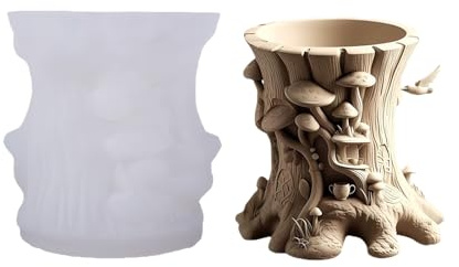 Molde flexible de silicona para troncos de árbol de cemento hecho a mano para macetas decorativas de hormigón y creación artística de resina de fácil liberación