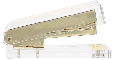 UKCOCO Grapadora Manual de Acrílico Transparente Multifunción para Oficina y Escuela, Tamaño Compacto, Color Dorado, Material de Oficina Resistente y Portátil, Útil Escolar