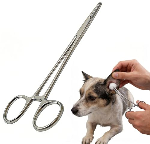 Pinzette per Peli Dell'orecchio Dell'animale Domestico,Pinza per Rimuovere Peli di Animali,Pinze per Peli di Gatto Acciaio Inossidabile,Pinza per Capelli per Orecchie di Cane (Testa dritta argento)