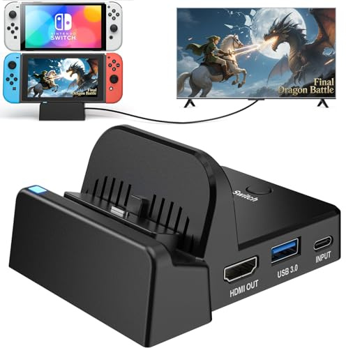 VIXLM Docking Station TV per Nintendo Switch/OLED, stazione di ricarica portatile per TV con adattatore HDMI 4K, porta dati di tipo C, porta USB 3.0, ricambio per dock ufficiale Nintendo Switch