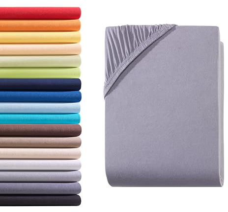 Spannbettlaken Spannbetttuch 140-160 x 200 cm, Bettlaken Jersey aus 100% Baumwolle, Matratzen bis 23-25 cm, Oeko-TEX Made IN Green, Grau