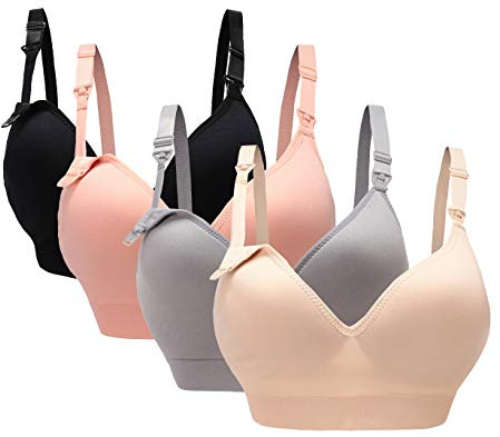 Oliked Lot de 3 à 4 soutiens-gorge d'allaitement à coque souple pour femme, Lot de 4 (noir + gris + rose + beige)., XL