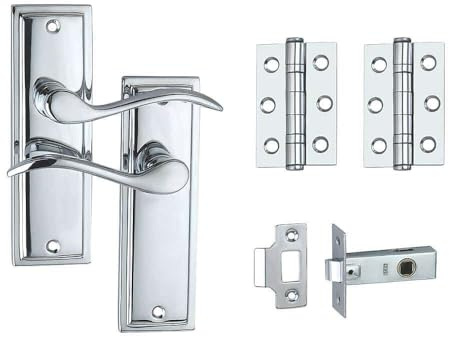 Designer Levers Berkeley Modern Design Lever Door Handle, Polished Chrome | For interior doors; 64mm tubular latch and 76mm ball-bearing hinges included; zinc construction.