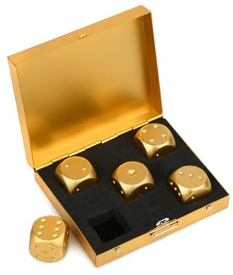 DS.DISTINCTIVE STYLE Aluminum Alloy Dice 5 Pieces 16mm Portable Metal Dices with Case 6 Sided Dice for Party Game
