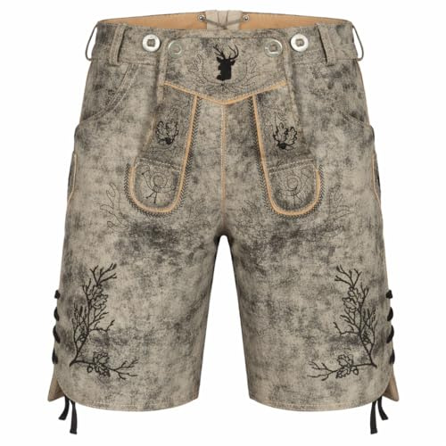 PAULGOS Herren Trachten Lederhose HK3-ANTIK + Träger, Echtes Leder, Größe 56, Mitternachtsgrau