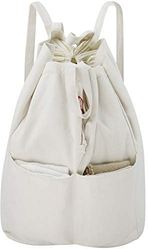 Cotton Laundry Backpack Bags, Drawstring Laundromat Bag Travel Duffel Bags