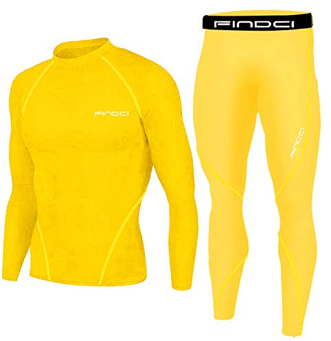 1Bests Set Sportivo da Corsa da Uomo Maglietta a Compressione + Pantaloni Aderenti a Maniche Lunghe ad Asciugatura Rapida Tuta Fitness Palestra Yoga, X-Large