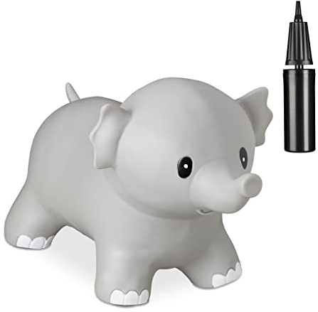 Relaxdays 10030818_111 Hüpftier Elefant, inklusive Luftpumpe, Sprungtier bis 100 kg, Hopser BPA frei, für Kinder, Hüpfspielzeug, grau