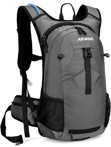 Arvano Trinkrucksack Fahrrad Rucksäck mit Trinkblase 2l, Thermofach, Klein Wanderrucksack für Damen & Herren, Schwarz Skirucksack Wasserdicht Rucksack für Wandern MTB Skifahren Snowboard Motorrad