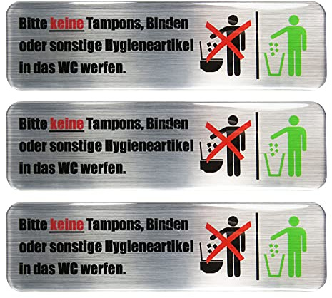 BIKE-label Alu Optik 3D Toiletten Klo Aufkleber 3 x Keine Hygieneartikel ins WC werfen 125 x 35 mm 900230