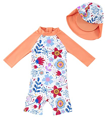 upandfast Baby Badeanzug mit Sonnenhut UPF 50+ Badebekleidung für Baby(Sonnenblume,24-36 Monate)