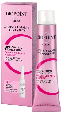 Biopoint Color - Crema Colorante Permanente con Fiala Hyaluplex Serum, Tinta per Capelli con Acido Ialuronico, Nutre, Idrata e Dona un Colore Brillante e Intenso, 60 ml