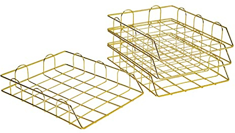 Büroablage Ablagefächer Briefablage Stapelbare Aktenablage Desktop Document Paper Organize Rack 4 Eisen Gold für Büro Schreibtisch
