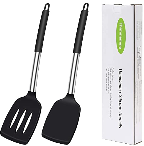 Pfannenwender Silikon, Hitzebeständig Silikon Geschlitzt Pfannenwender Küchenhelfer Spatel BPA Frei, Spülmaschinengeeignet Schwarz Küchenhelfer Kochgeschirr Turner Antihaft Spachtel zum Kochen