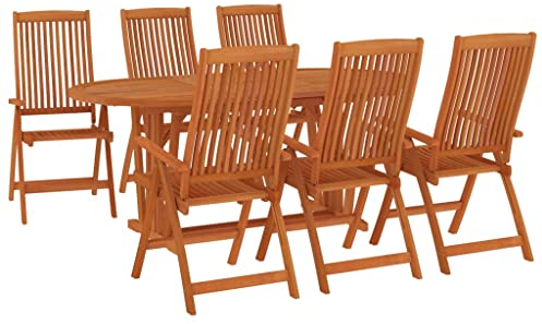 vidaXL Gartenmöbel Set 7-TLG. Gartengarnitur Sitzgruppe Gartenset Sitzgarnitur Gartentisch Gartenstuhl Esstisch Tisch Stühle Massivholz Eukalyptus
