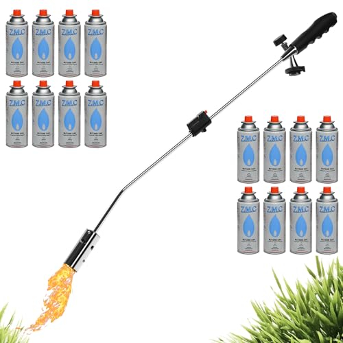 Z.M.C Unkrautvernichter 2,5 kW + 16 Gaskartuschen 227g, Unkrautbrenner mit Piezo-Zündung, Abflammgerät mit einstellbarer Flammenleistung bis zu 1400 °C