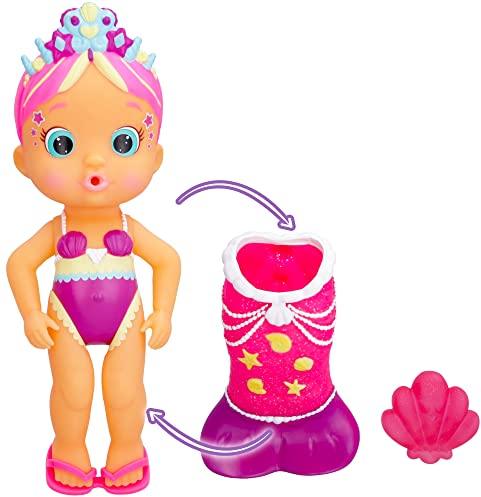 BLOOPIES Magic Tail Mermaids Millie Meerjungfrauen-Puppe mit abnehmbarem glänzendem Schwanz und ihrem Meeresfreund; Spritzt Wasser und bläst Blasen, Badespielzeug und Spiel für Jungen und Mädchen