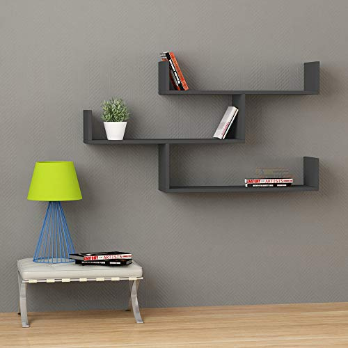HOCUS PICUS | Wandregal mit 3 Ebenen | Modernes Holz-Bücherregal für Wohnzimmer, Schlafzimmer, Büro | 120x23x66 cm Anthrazit Grau