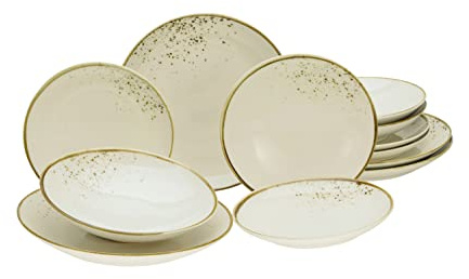 CreaTable, 14779, Serie Nature Collection Natural Living, 12-teiliges Geschirrset für 4 Personen, Teller Set aus Steinzeug, spülmaschinen- und mikrowellengeeignet, Qualitätsproduktion