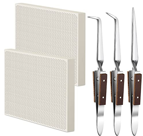 Seajan 2 Pcs Soldering Block Honeycomb Ceramic Boards Jewelry Soldering Kit Plate Reverse Lock Tweezers for Jewelry Making Tool Supplies Parts