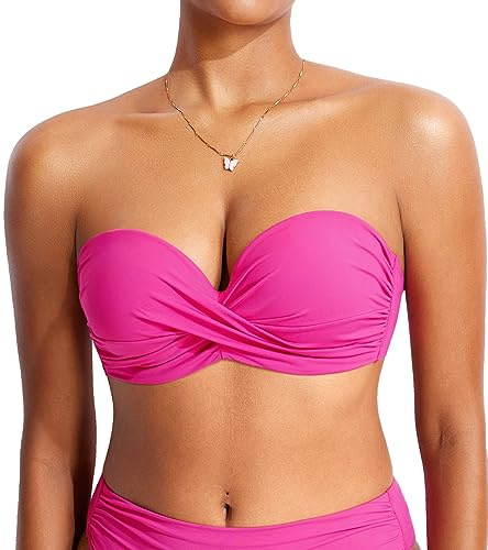 DOBREVA Dambikini med bygel sexig axelbandslös baddräkt halterneck badkläder - BH-storlekar Hibiscus Purple 70E