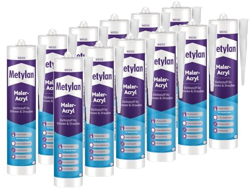Metylan Maler-Acryl Wand & Decke, für innen und außen, weiß, überstreicbar; 12x300ml