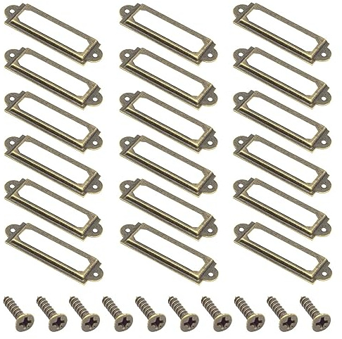 Yosawo 50 Stück Metall Etikettenhalter Antiker Möbel Schublade Schrank Kartenrahmenhalter mit Schrauben für Aktenschrank Büro Schubladenschrank Im Apothekerschrank(60 * 17mm/Antik-Kupfer)