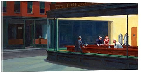 Posterlounge Edward Hopper Nachtschwärmer Acrylglasbild 100 x 50 cm | Realismus Amerikanischer Art Deco Edward Hopper Nachtschwärmer Nighthawks Einsamkeit Malerei Ölmalerei