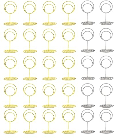 MEMOFYND 30 soportes para números de mesa, tarjetas de mesa, tarjetas de mesa, menús de mesa, menús de mesa, menú, juego de mesa (oro, plata)