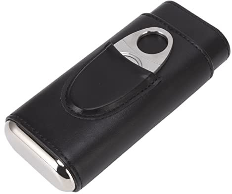 TANIQIACa Premium-Zigarrenetui aus 3-Finger-Leder, Reise-Humidor Für Zigarren, Mit Zedernholz Ausgekleidetes Zigarrenetui Mit Silbernem Zigarrenschneider aus Edelstahl(black)