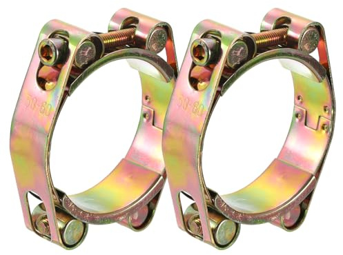 sourcing map 2Pcs T-Bolt Hose Clamps, 50-60mm/1.97-2.36 ID Range, Carbon Steel Radiator Hose Clamp Intake Clamp for Truck Exhaust