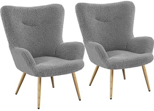 Yaheetech Ohrensessel 2er Set eleganter Armsessel Polsterstuhl mit klappbare Rückenlehne Lehnsessel bis 136 kg belastbar Sessel fürs Wohnzimmer/Schlafzimmer Grau