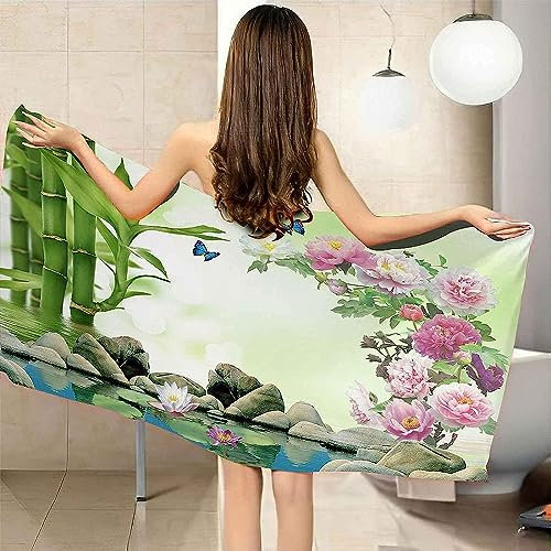 3D Beach Towels 80 X 160 Cm, Absorbent Quick Dry Microfibre Towel, Flowers, Butterflies, Bamboo Beach Towels For Adults Kids, Swimming Sports Travel Towel -3Z1B