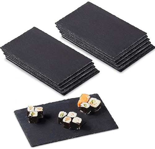 VIRSUS Piano Rettangolare in Ardesia Naturale 1199, Misura 20x30 cm, Rivestimento impermeabile, 4 Piedini Antiscivolo, Piatti da Servita, Vassoio Tovagliette sottopiatti per Dolci, Sushi (12)