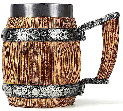 PiWine Beer Mugs Set,Personalized Barrel Shaped Beer Mug with Handle, 600ML Handmade Wine Tankard, Vintage Stainless Steel Cups-Ⅳ-600ml (Color : A)