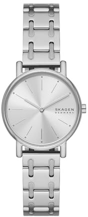 Skagen Signatur - Damklocka, kvartsverk med armband i rostfritt stål eller läder, Silverton