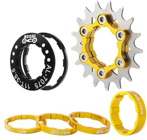 Yundxi Singlespeed Umrüstsatz Fixie-Kassette 12T13T/14T/15T/16T/17T/18T/19T/20T/21T/22T MTB Einzel-Gang Umbausatz (Gold, 17T)