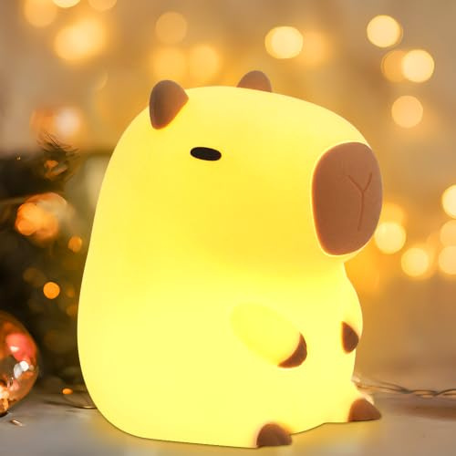 Okayera Cute Capybara Night Light, Silicone Rechargeable LED Animal Lamp with Portable Dim, Perfect Birthday Christmas Easter Gifts for Kid, Best Home Bedroom Decor