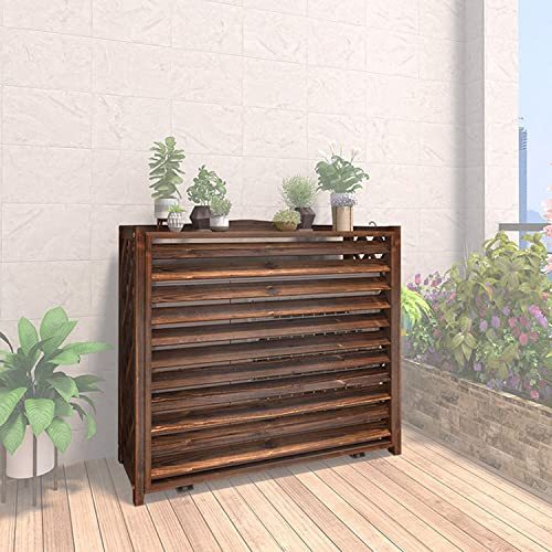 Hölzerne Klimaanlagen-Abdeckung für den Außenbereich, Gitter-Korrosionsschutz-äußere Abdeckung der hölzernen Klimaanlage, Blumenständer mit Lamellen, Lagerregal für Pflanzenpräsent