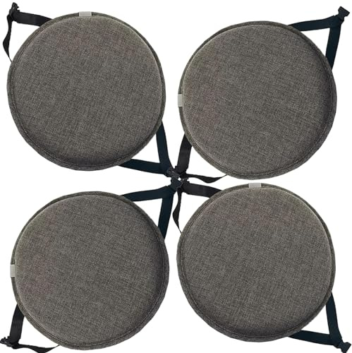 uyeoco Rundes Stuhlkissen, Rundes Memory-Schaum-Sitzkissen,30 X 30 Cm/35 X 35 Cm/40 X 40 Cm/45 X 45 cm, rutschfeste Runde Stuhlpolster mit elastischen Bändern Schnallen(#1,4pcs 45cm/17.7in)