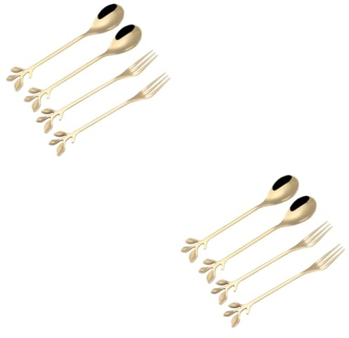 Amosfun Lot de 2 Fourchettes à Glace en Acier Inoxydable pour Desserts Et Salades Finition Dorée Brillante 4 Pièces