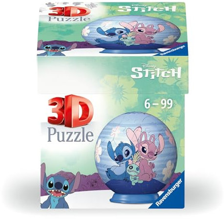 Ravensburger - Puzzle 3d Disney: Stitch Sferico | Puzzle 3d Bambini 6 Anni O Più | Regalo Stitch Bambina E Bambino 54 Pezzi | Giochi Bambini 6 Anni Sferico Da Disney
