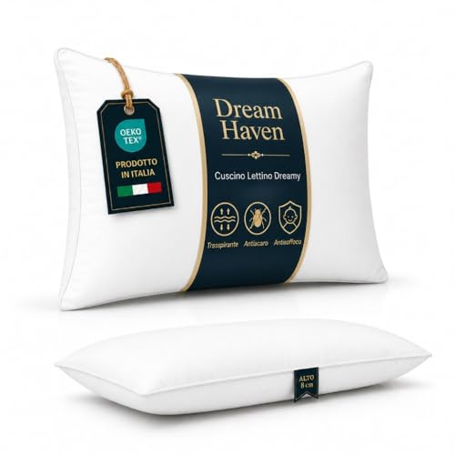 DREAM HAVEN - Cuscino culla 40x60 cm, Cuscino Traspirante Antiacaro 100% Cotone, Made in Italy