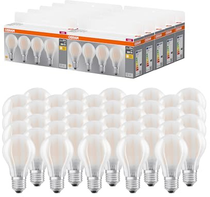 Osram LED BASE A60, Vorteilspack mit 40 Leuchtmittel, ersetzt herkömmliche 60W Glühbirnen, 6.5W, warmweiß (2700K), mattes Glas, nicht dimmbar, Birnenform, E27