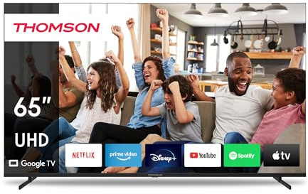 Thomson 65 Pouces (164cm) 4K Ultra HD Smart Google TV, Wi-FI,Dolby Audio, HDR10, Bluetooth 5.1, Triple-Tuner (Câble/Satellite/Antenne), HDMI, CI+, A+ Panneau - 65UG4S14
