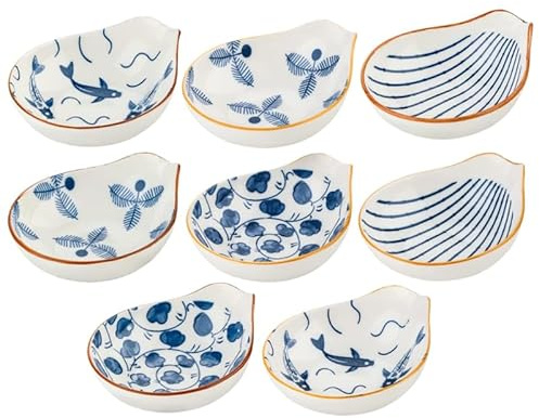 Alipis Ceramic Seasoning Dish Set 8 Pieces Small Dipping Sauce Bowls for Soy Sauce Condiments and Snacks Kitchen Tableware 3.7 Inch