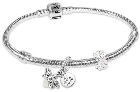 PANDORA Damenarmband Silber Geschenk-Set Glühwürmchen und Gänseblümchen | Starter-Set mit Armband und Beads, liebevolle Geschenkidee, moderner Schmuck
